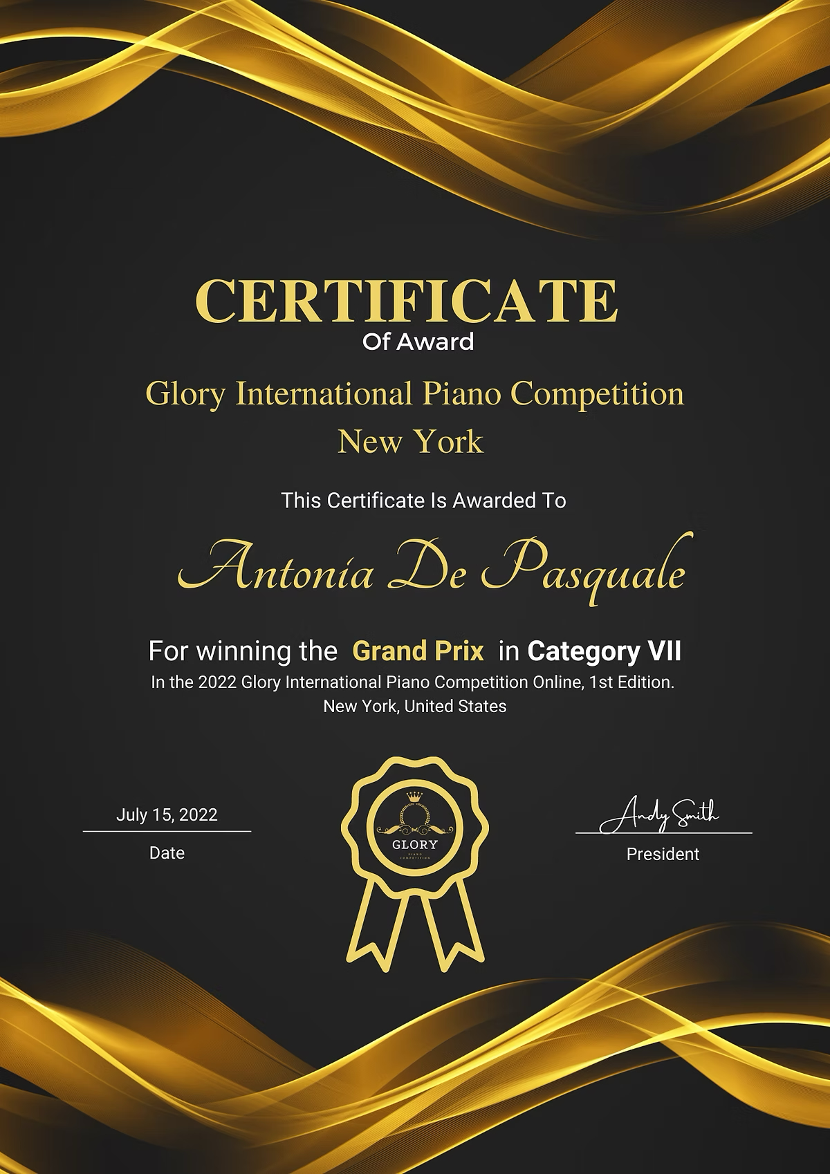 Sample Certificate of Award